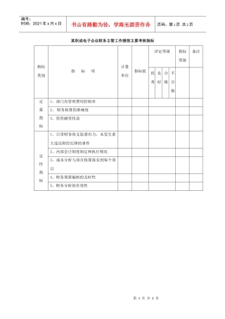 某积成电子企业财务部员工工作绩效主要考核指标