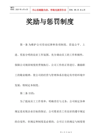 某公司奖励与惩罚制度