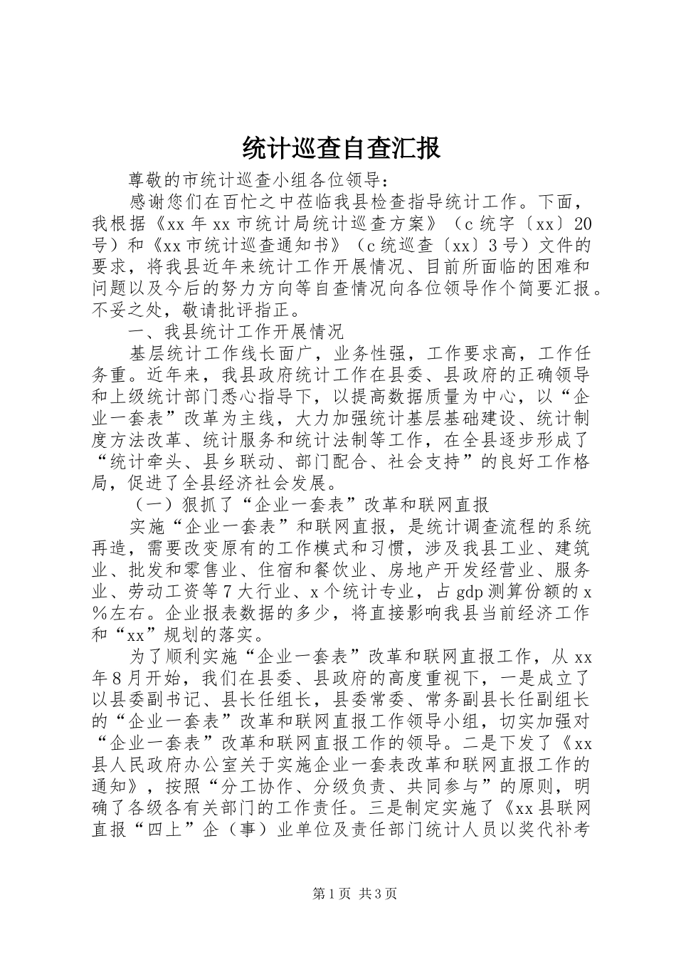 统计巡查自查汇报 _第1页