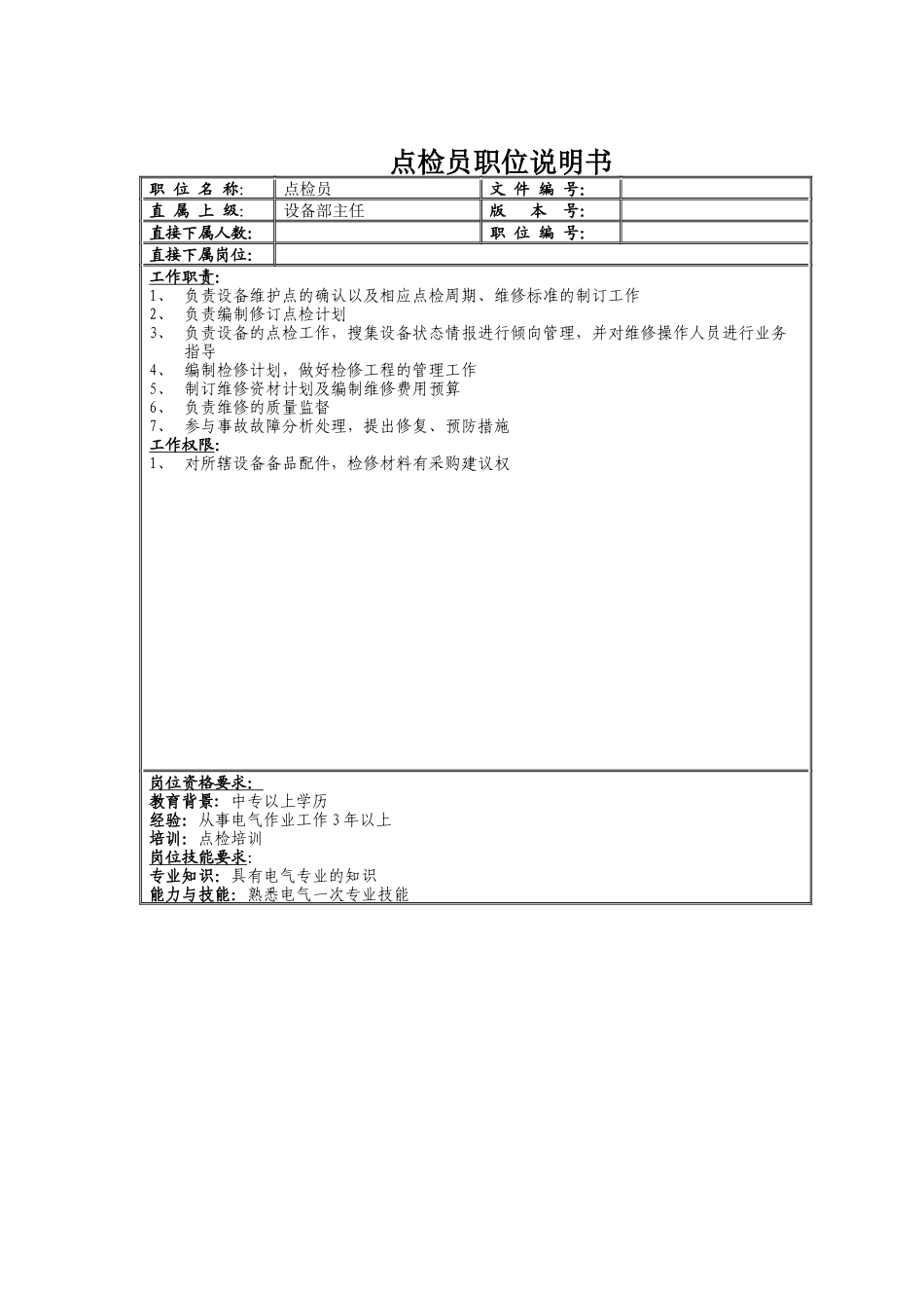 点检员职位说明书_第1页