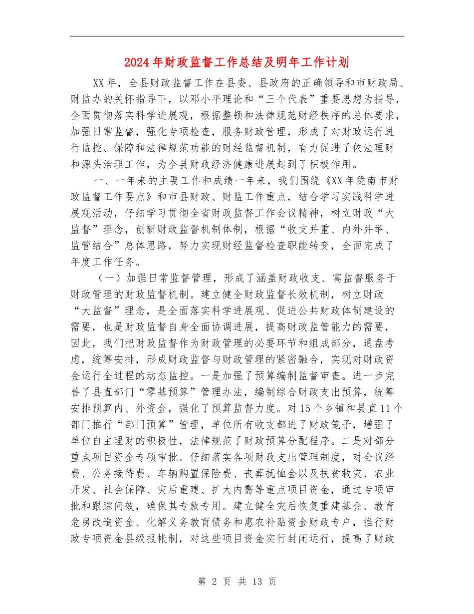 2024年财政监督工作总结及明年工作计划_第2页