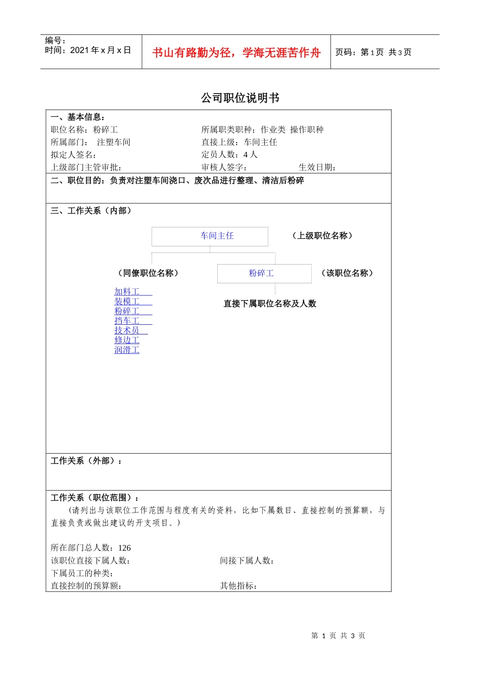 某大型汽车零部件公司粉碎工职位说明书_第1页