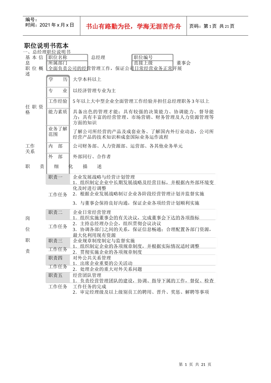 职位说明书范本_第1页