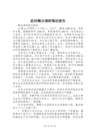 驻村蹲点调研情况报告 