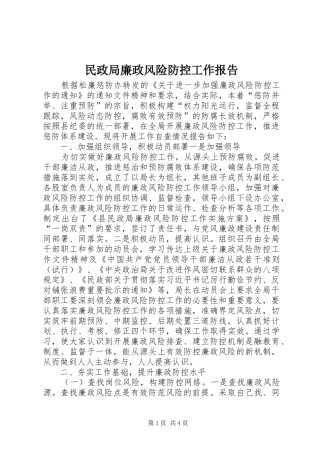 民政局廉政风险防控工作报告 