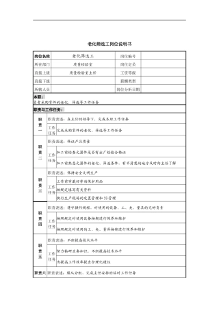 老化筛选工岗位说明书