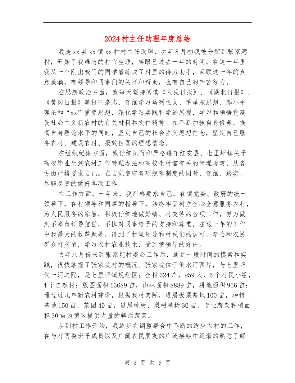 2024村主任助理年度总结_第2页