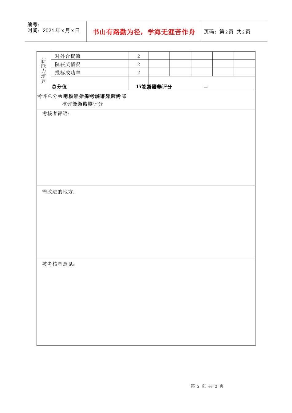 高层管理人员绩效考核表-党委书记_第2页