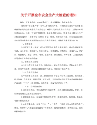 《安全管理文档》之关于开展全市安全生产大检查的通知 