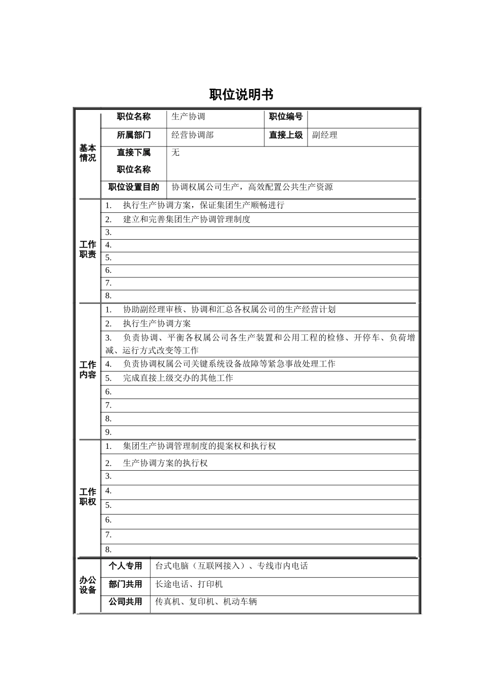 经营协调部-生产协调职位说明书_第1页