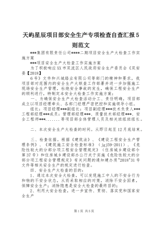 天屿星辰项目部安全生产专项检查自查汇报5则范文 
