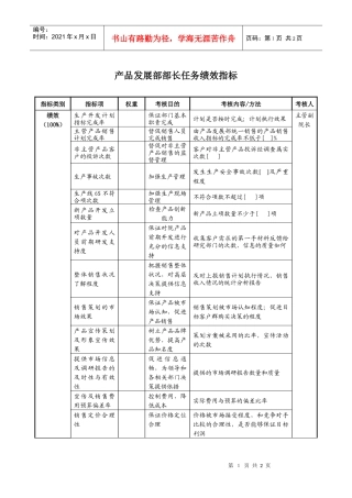 航空材料研究行业-产品发展部-部长任务绩效考核指标（KPI）