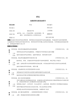标准所关键岗位职务描述
