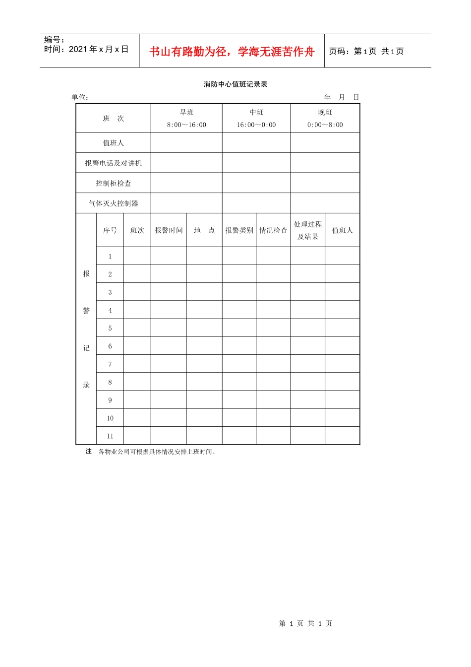消防中心值班记录表_第1页