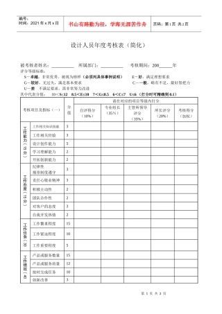 设计人员年度考核表（简化）