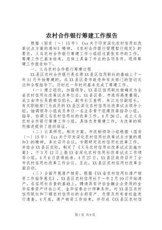 农村合作银行筹建工作报告 