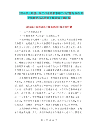 2024年上年统计局工作总结和下年工作打算与2024年上年食品药品监管工作总结5篇汇编