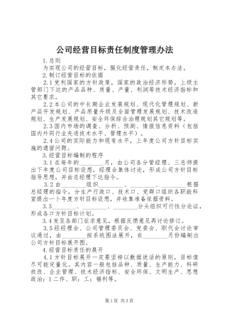 公司经营目标责任规章制度管理办法