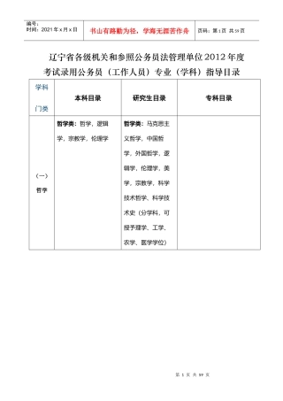 法管理单位XXXX年度考试录用公务员(工作人员)专业(学科)指导目录