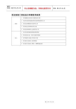 部门责权划分和绩效考核——培训部