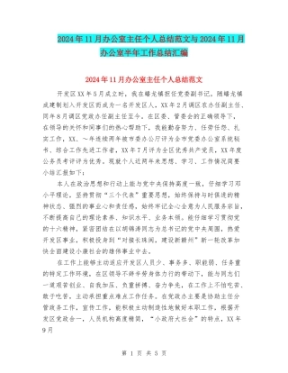 2024年11月办公室主任个人总结范文与2024年11月办公室半年工作总结汇编