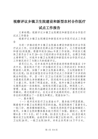 视察评议乡镇卫生院建设和新型农村合作医疗试点工作报告 