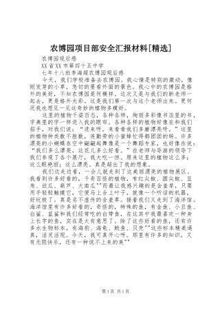 农博园项目部安全汇报材料[精选] 