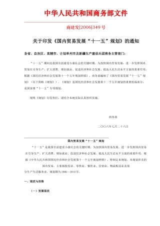 国内贸易发展“十一五”规划