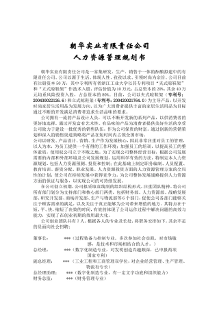 某某实业公司人力资源管理规划书