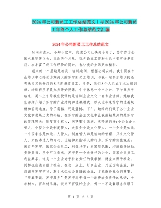 2024年公司新员工工作总结范文1与2024年公司新员工年终个人工作总结范文汇编