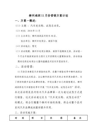 XXXX年柳州鸿润汽车4S店月份活动计划
