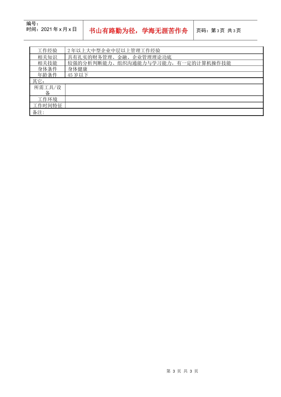 某集团财务部部长职务说明书_第3页