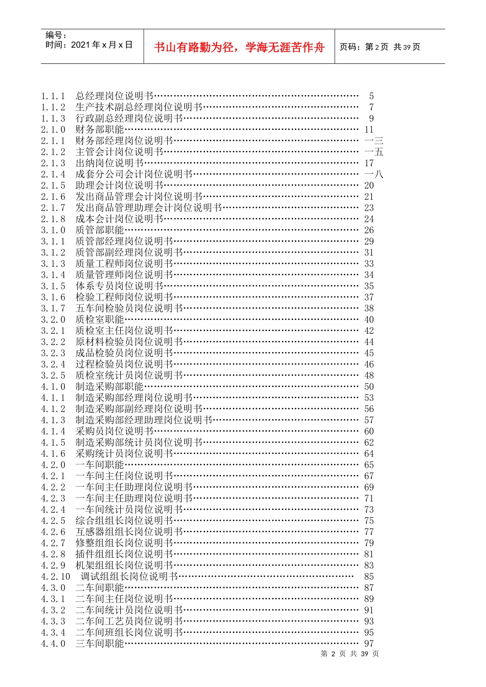某公司人力资源部门职能及岗位说明书_第2页