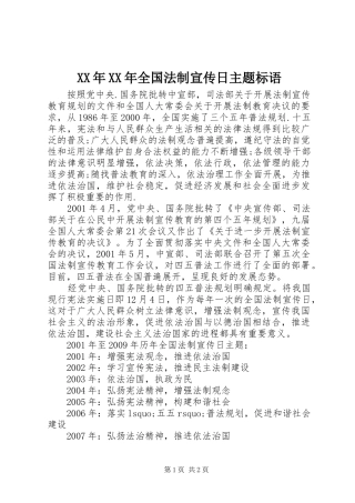 XX年XX年全国法制宣传日主题标语集锦