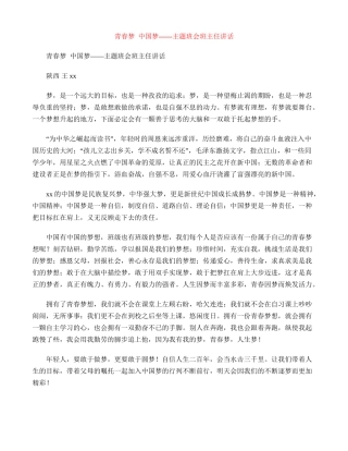 青春梦中国梦——主题班会班主任讲话