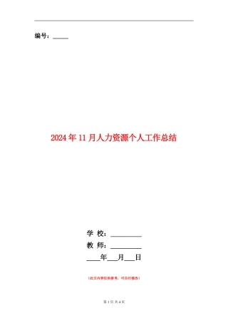 2024年11月人力资源个人工作总结