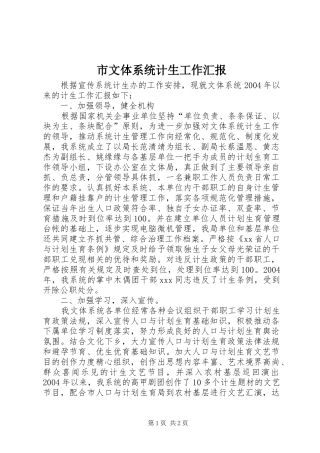 市文体系统计生工作汇报 