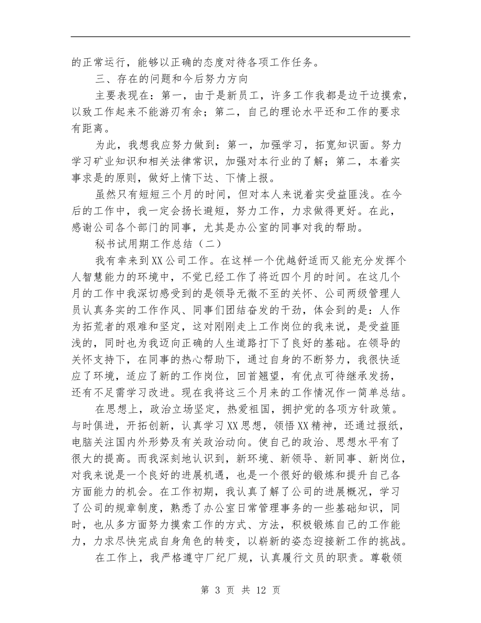 秘书试用期工作总结_第3页