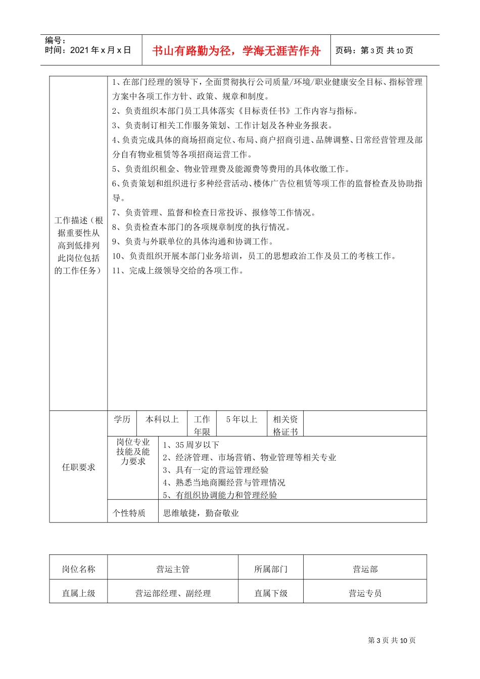 营运部岗位说明书(DOC10页)_第3页