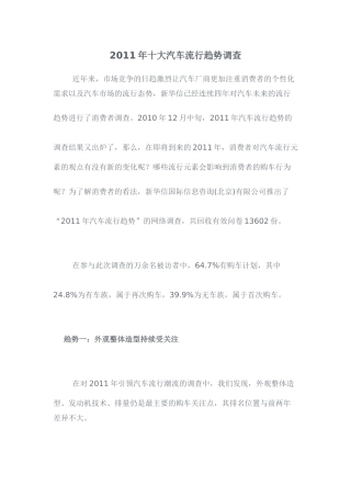 XXXX年十大汽车流行趋势调查