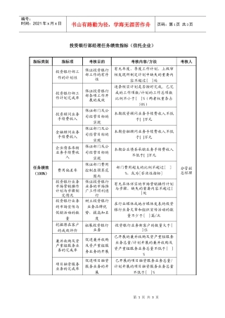 投资银行部经理任务绩效指标