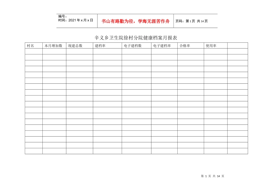 辛义乡卫生院徐村分院健康档案月报表_第1页