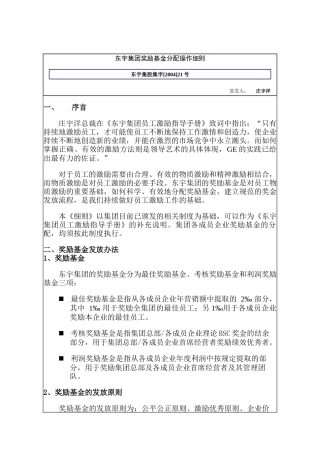 东宇集团奖励基金分配操作细则