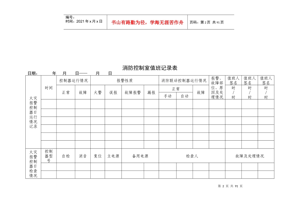 消防控制室值班记录2_第2页