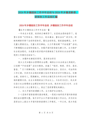 2024年乡镇综治工作半年总结与2024年乡镇老龄委、老体协工作总结汇编