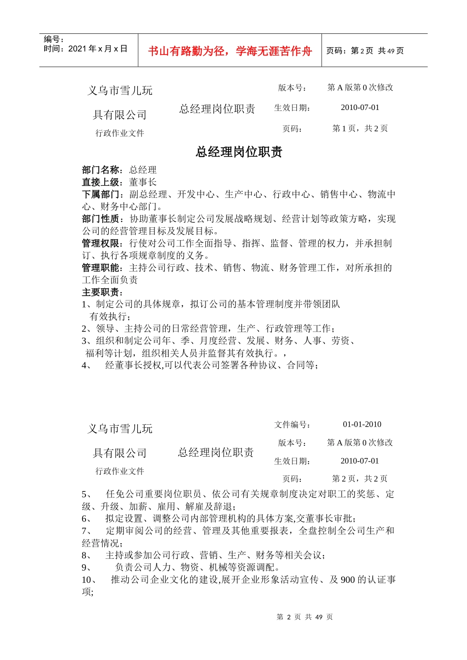 某玩具制造公司职位说明书汇编_第2页