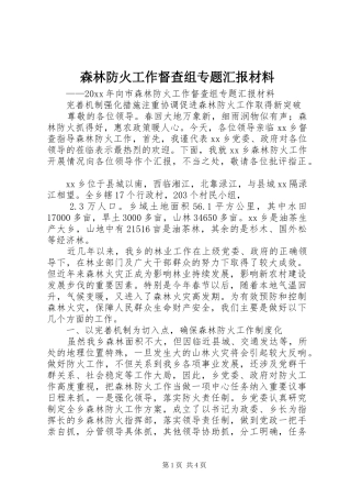 森林防火工作督查组专题汇报材料 