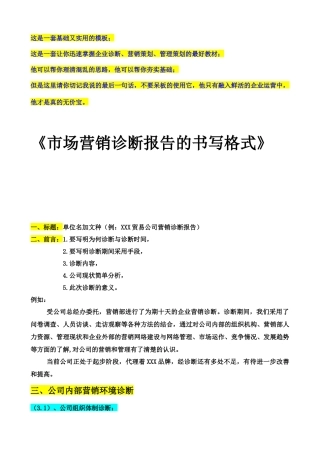 市场营销诊断报告的书写格式(1)