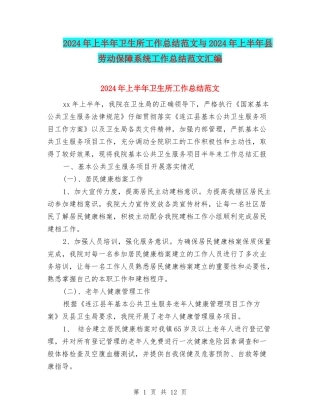 2024年上半年卫生所工作总结范文与2024年上半年县劳动保障系统工作总结范文汇编