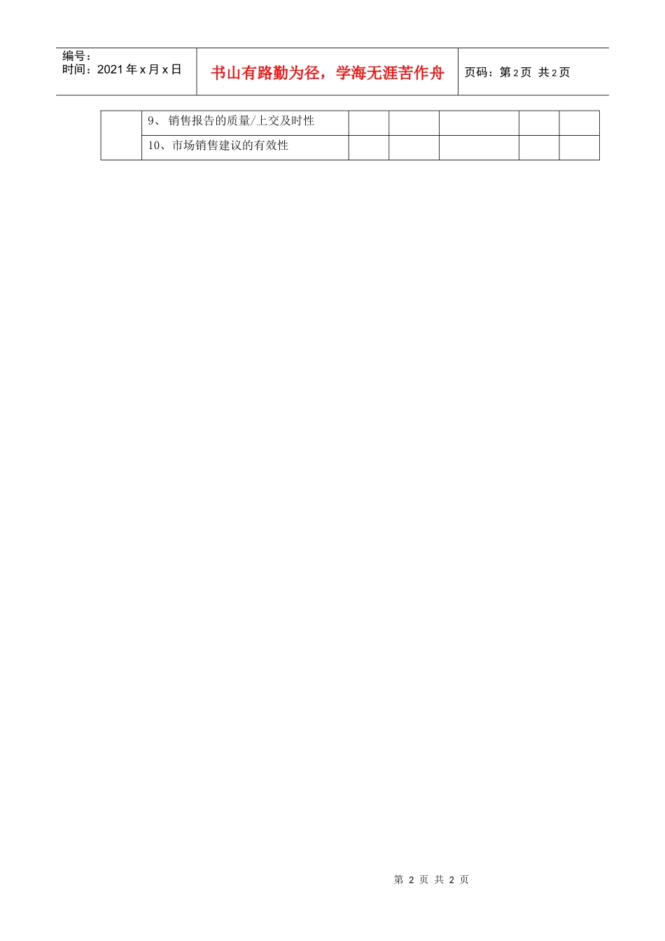 集成电子企业市场部业务经理工作绩效主要考核指标_第2页